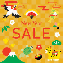 寅年のお正月セールの背景イラスト