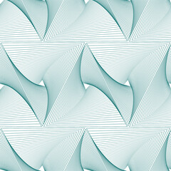 Guilloche vector background grid. Seamless pattern. Moire ornament texture with waves. Green triangle tile.