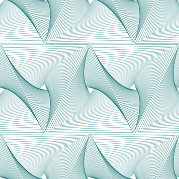 Guilloche vector background grid. Seamless pattern. Moire ornament texture with waves. Green triangle tile.