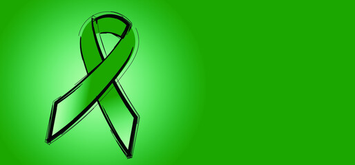 Hope, emerald green ribbon for scoliosis, mental health symbol and transplantation, organ donation. Liver cancer awareness day or month.  Solidarity or support concept. transplant, organ donors.