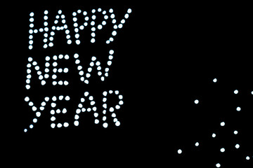 happy new year form by lights on isolated black background. bokeh view. Decoration. 