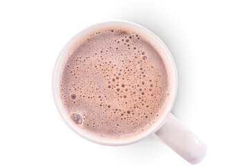 Chocolate and chocolate bubbles in glass isolated on white background.top vicw