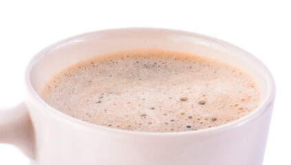 black coffee and coffee bubbles isolated on white background
