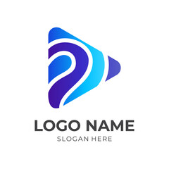 abstract play logo design template concept vector with flat blue color style