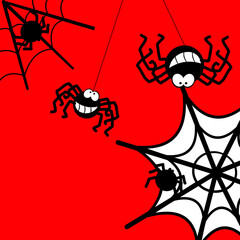 Halloween spider web and spiders for greeting card, poster, banner, Vector illustration