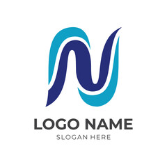 simple letter N logo design template concept vector with flat blue color style