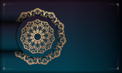 Blue gradient banner template with mandala gold pattern for design under your logo