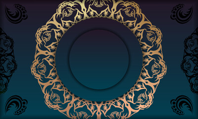 Blue gradient banner template with mandala gold ornament for design under your logo