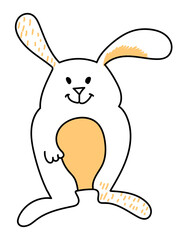 Small cute cute stylized hare drawn in line, doodle illustration, isolated on a white background
