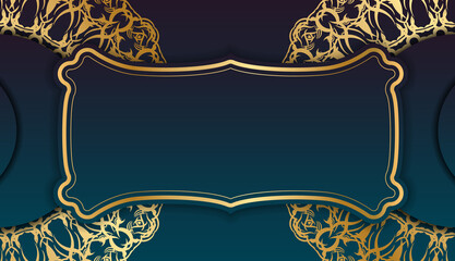 Blue gradient banner template with greek gold ornaments and place for logo or text
