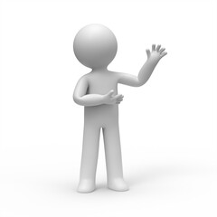 3d man raise hands and introduce products .