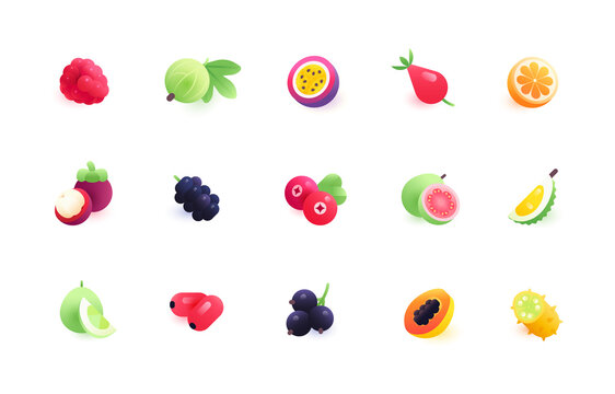 Collection of vector icons, fruits and berries illustrations part 3