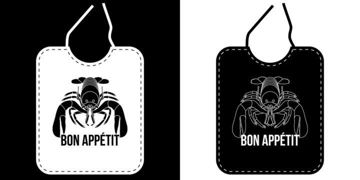 Bavoir avec une silhouette de homard imprim&eacute;, que Bavoir avec une silhouette de homard imprim&eacute;, que l&rsquo;on donne au restaurant afin de manger des crustac&eacute;s sans se salir - texte fran&ccedil;ais - traduction : 