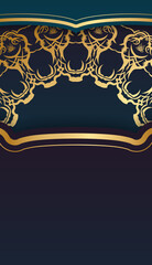 Blue gradient banner template with abstract gold ornament for design under your logo or text
