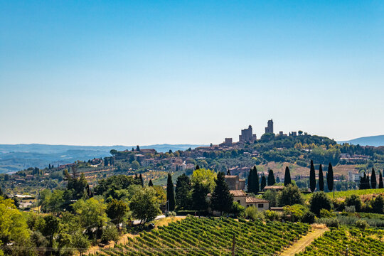 The skyline of little ancient town of San Gimignano in Tuscany, along via Francigena