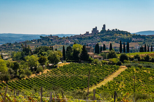 The skyline of little ancient town of San Gimignano in Tuscany, along via Francigena
