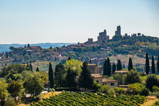 The skyline of little ancient town of San Gimignano in Tuscany, along via Francigena