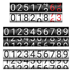 Mechanical counter, set of numbers. White numbers on dark background, black numbers on light background. Vector illustration.