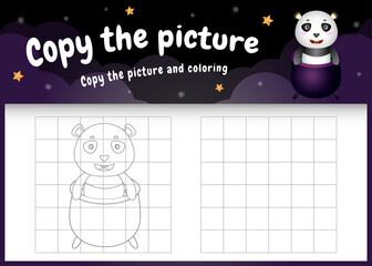 copy the picture kids game and coloring page with a cute panda using halloween costume