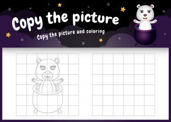copy the picture kids game and coloring page with a cute polar bear using halloween costume