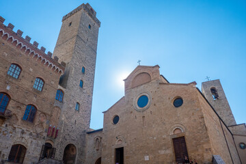 Fototapeta na wymiar San Gimignano, Tuscany, Italy - 2021.09.01 - Buildings of little town of San Gimignano, Tuscany, Italy