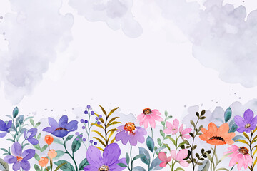 Colorful wildflower garden background with watercolor