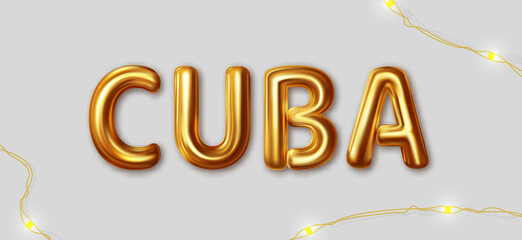 Fototapeta premium Cuba. Vector inscription gold letters on a gray background
