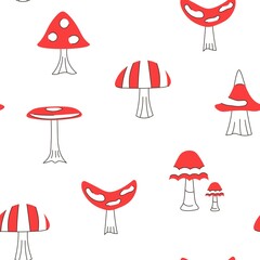 Seamless pattern with mushrooms in trendy flat style