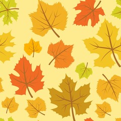 Naklejka na ściany i meble Orange Foliage. Seamless pattern with maple leaves. Autumn background. Vegetable illustration. Vector.