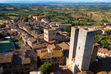 Fototapeta na wymiar Little ancient town of San Gimignano, Tuscany, from the top of the main Tower