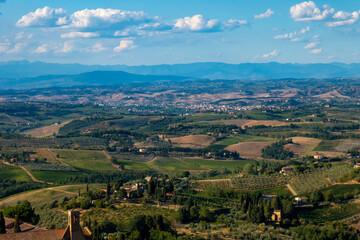 Fototapeta na wymiar Little ancient town of San Gimignano, Tuscany, from the top of the main Tower