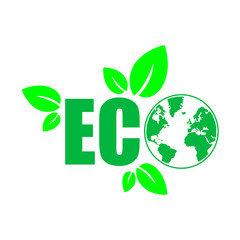 Eco friendly icon with green leaves and globe