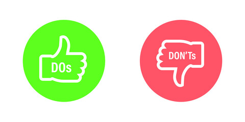 Dos and dont good and bad icon check. Negative positive list, true wrong like and fail logo - obrazy, fototapety, plakaty