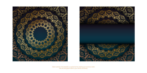 Template Congratulatory Flyer with gradient blue color with abstract gold pattern for your brand.