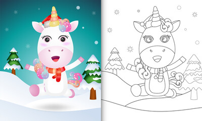 coloring book with a unicorn deer christmas characters collection with a hat and scarf