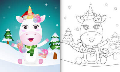 Fototapeta premium coloring book with a unicorn deer christmas characters collection with a hat and scarf