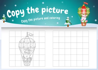 Fototapeten copy the picture kids game and coloring page with a cute unicorn on hot air balloon © riko_design