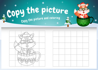 copy the picture kids game and coloring page with a cute fox on the cup