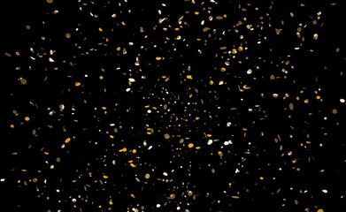 Golden confetti on a black background. 3d 