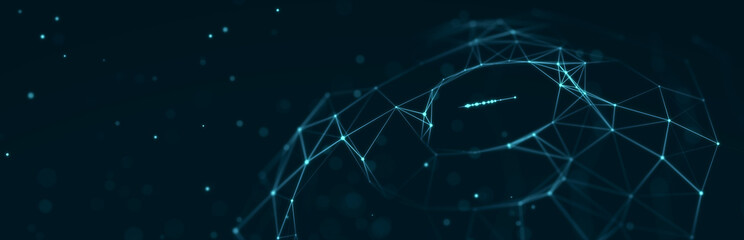 3D sphere structure with connected dots and lines. Wireframe construct. Technological concept of background. 3d