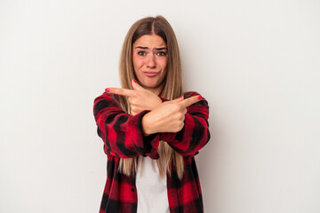 Young Russian woman isolated on white background doing a denial gesture