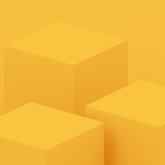 Abstract 3d yellow cube and box podium minimal scene studio background.