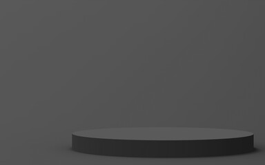 Abstract 3d gray black color cylinder podium minimal studio background.