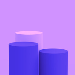 Abstract 3d purple violet and white cylinder podium minimal studio background.