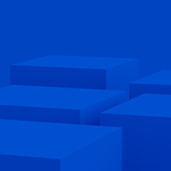 Abstract 3d blue cube and box podium minimal scene studio background.