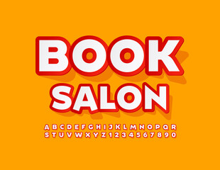 Fototapeta premium Vector bright Sign Book Salon. Red and White sticker Font. Artistic Alphabet Letters and Numbers