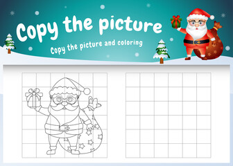 copy the picture kids game and coloring page with a cute santa clause