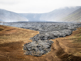 Lava fields under Fagradalsfjall volcano in Iceland