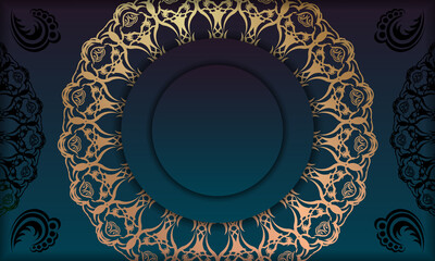 Blue gradient banner with greek gold pattern and logo space