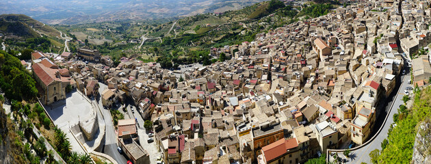 Caltabellotta panoramic view from above on a summer day, Agrigento, Sicily, Italy